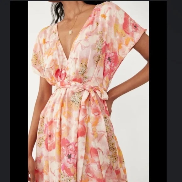 Free People freddy tie-side mini dress in multi floral size small - missing belt - Picture 4 of 12